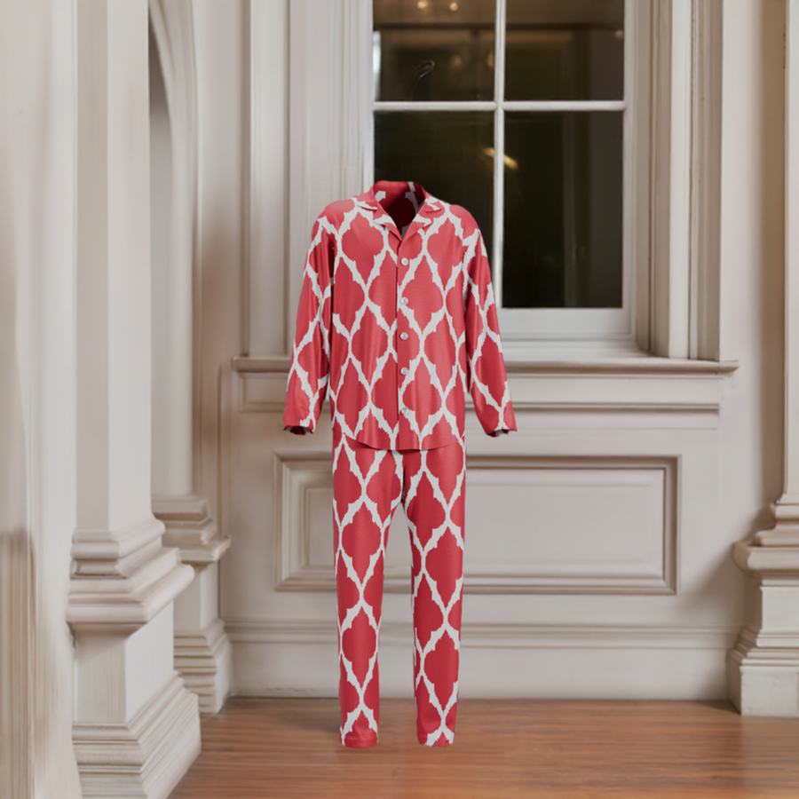 Men's and Boy's Red Pajama Set from handwoven Ikat Silk - SABINA PATEL