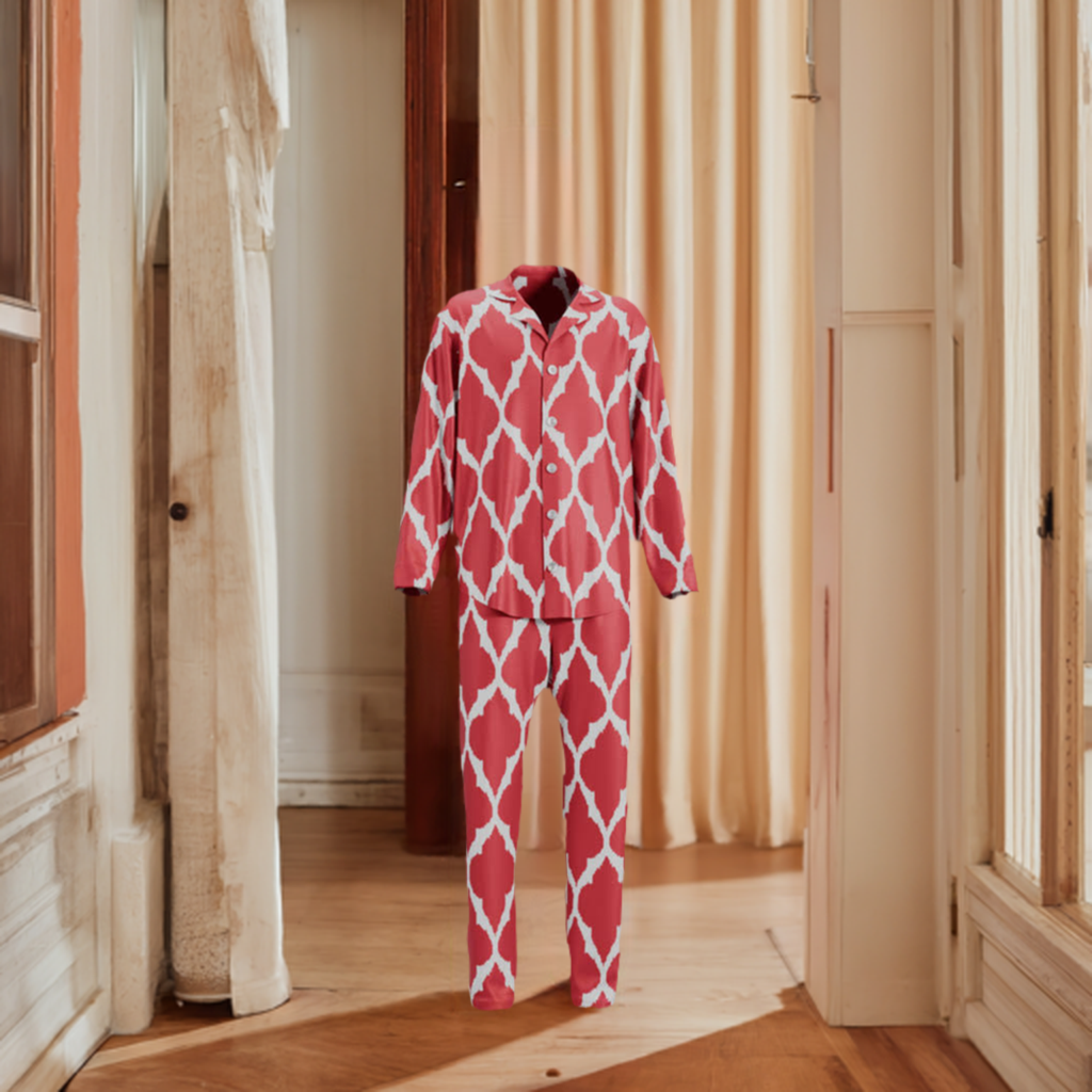 Men's and Boy's Red Pajama Set from handwoven Ikat Silk - SABINA PATEL