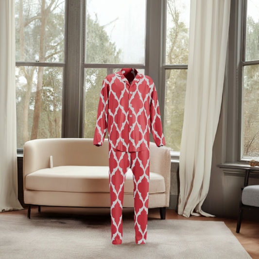 Men's and Boy's Red Pajama Set from handwoven Ikat Silk - SABINA PATEL