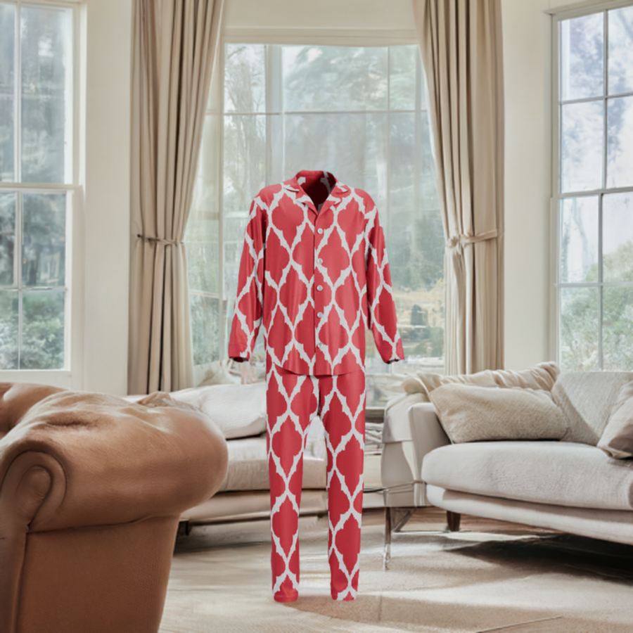 Men's and Boy's Red Pajama Set from handwoven Ikat Silk - SABINA PATEL