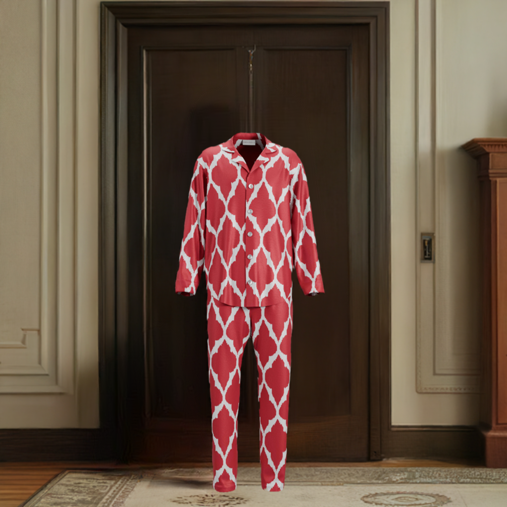 Men's and Boy's Red Pajama Set from handwoven Ikat Silk - SABINA PATEL