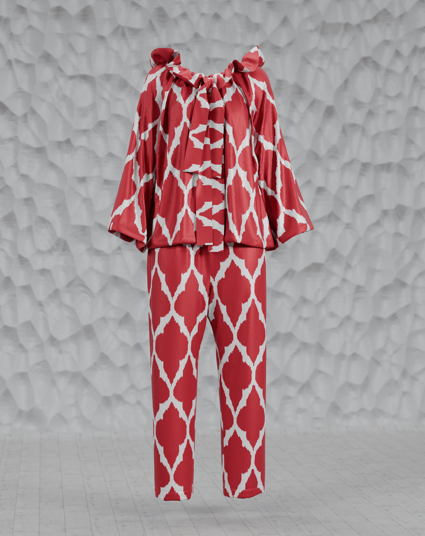 Women's and Girl's Red Pajama Set with Bow from handwoven Silk Ikat - SABINA PATEL