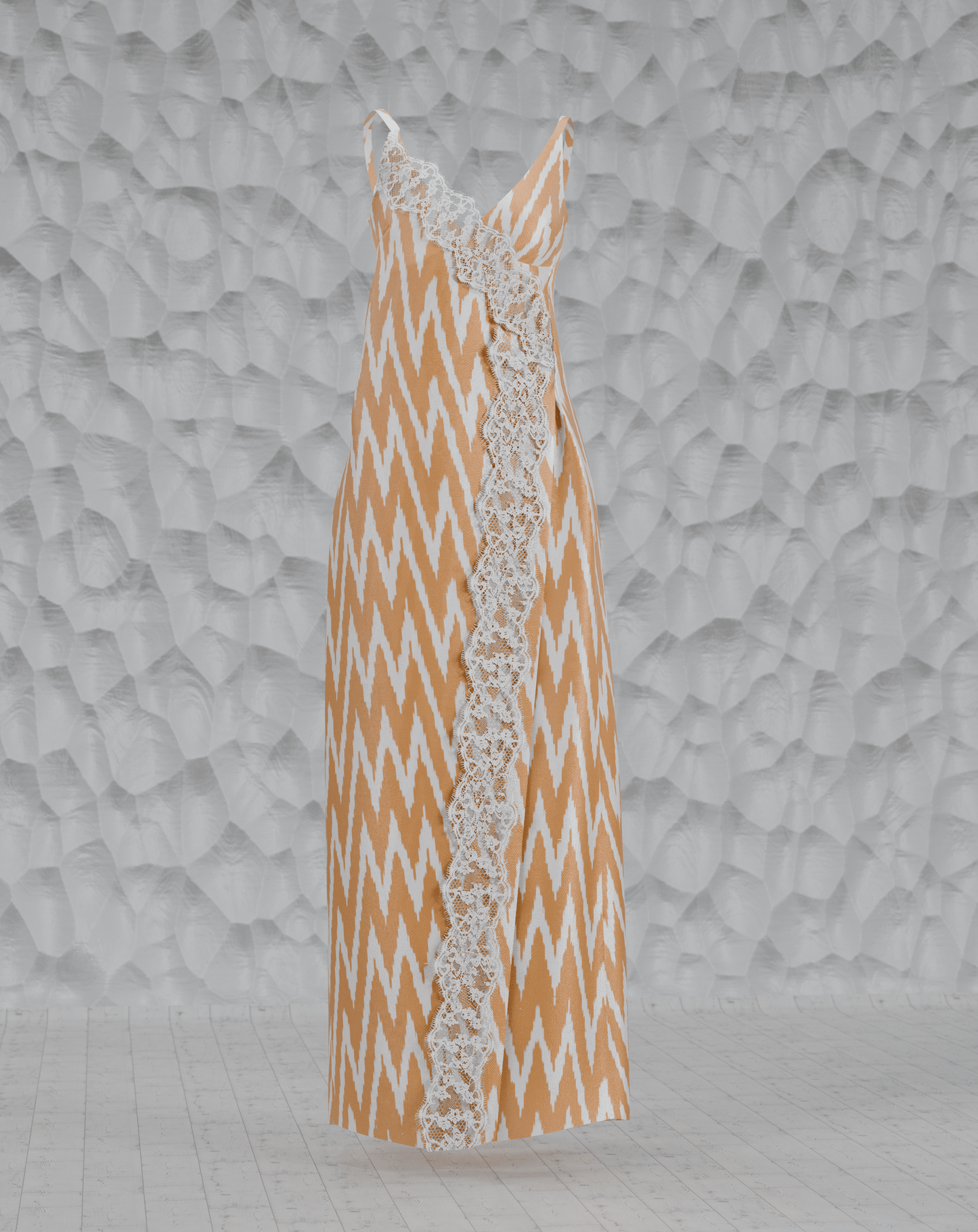 Women's Golden Nightgown with Silk Lace from handwoven Silk Ikat - SABINA PATEL